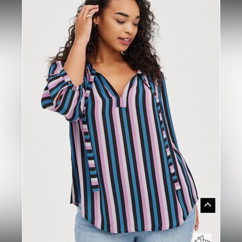 NWT torrid Georgette Bow Tie Blouse Stripe Multi Purple Size 1X